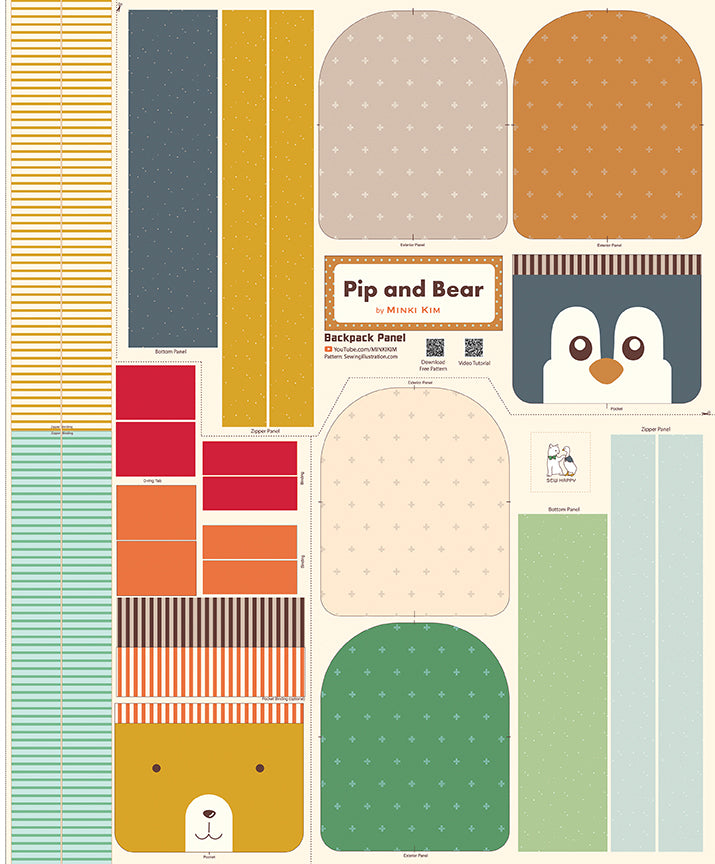 Ashmere 35 1/2" x 43 1/2" Pip and Bear Backpack Panel
