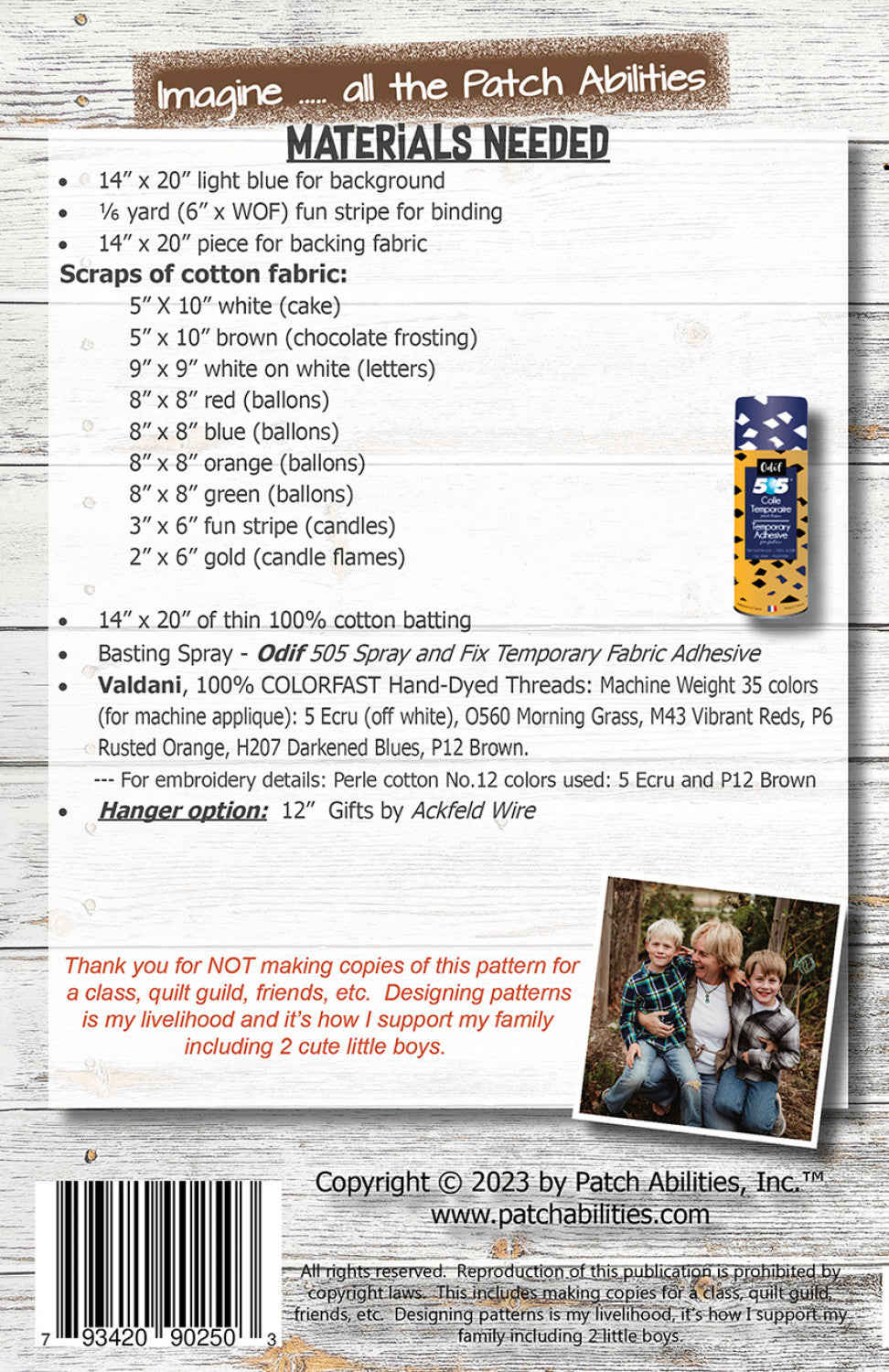 Back of the Happy Birthday Wishes Pattern by Patch Abilities - Patterns