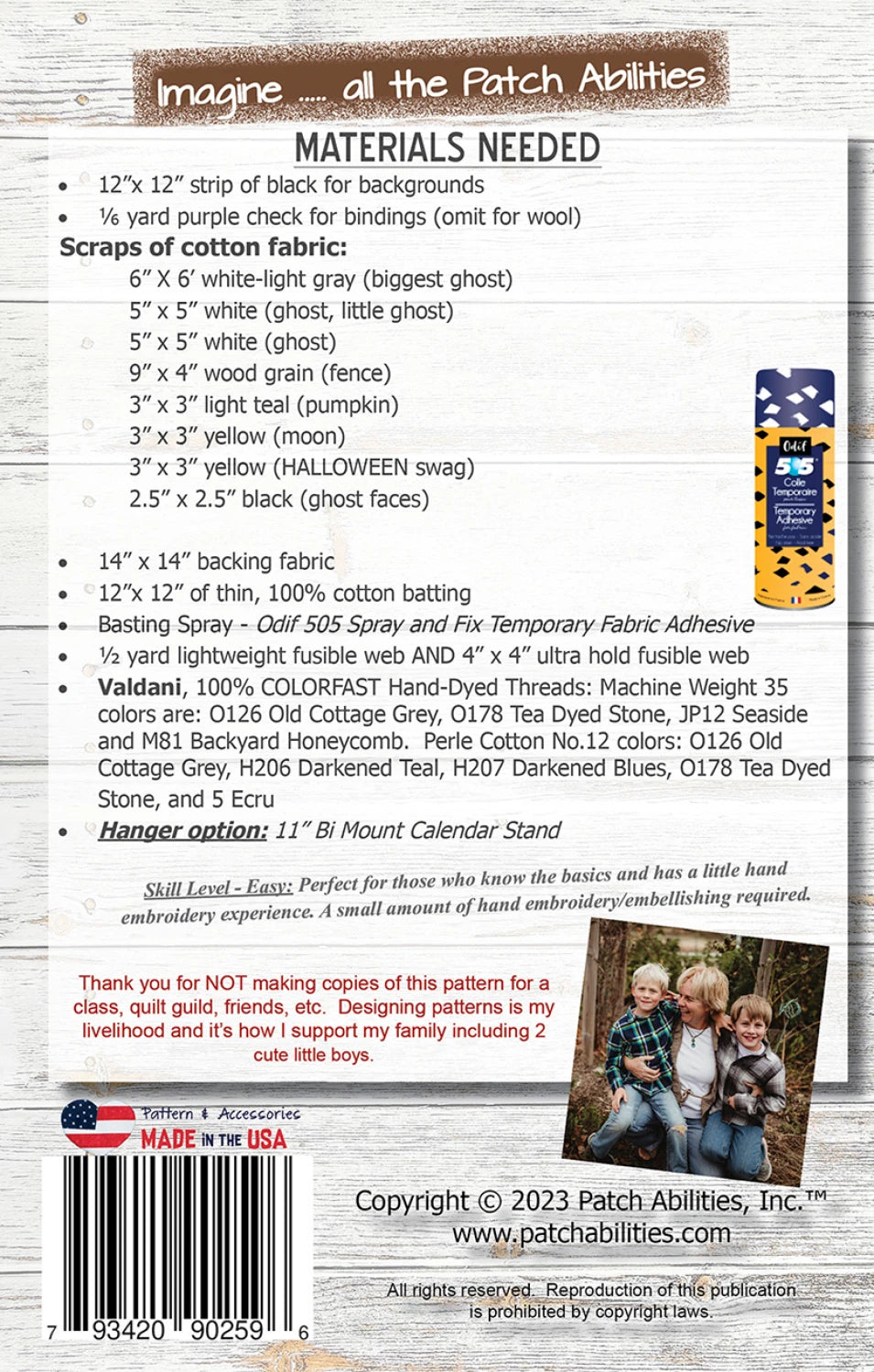 Back of the Happy Haunting Pattern by Patch Abilities - Patterns