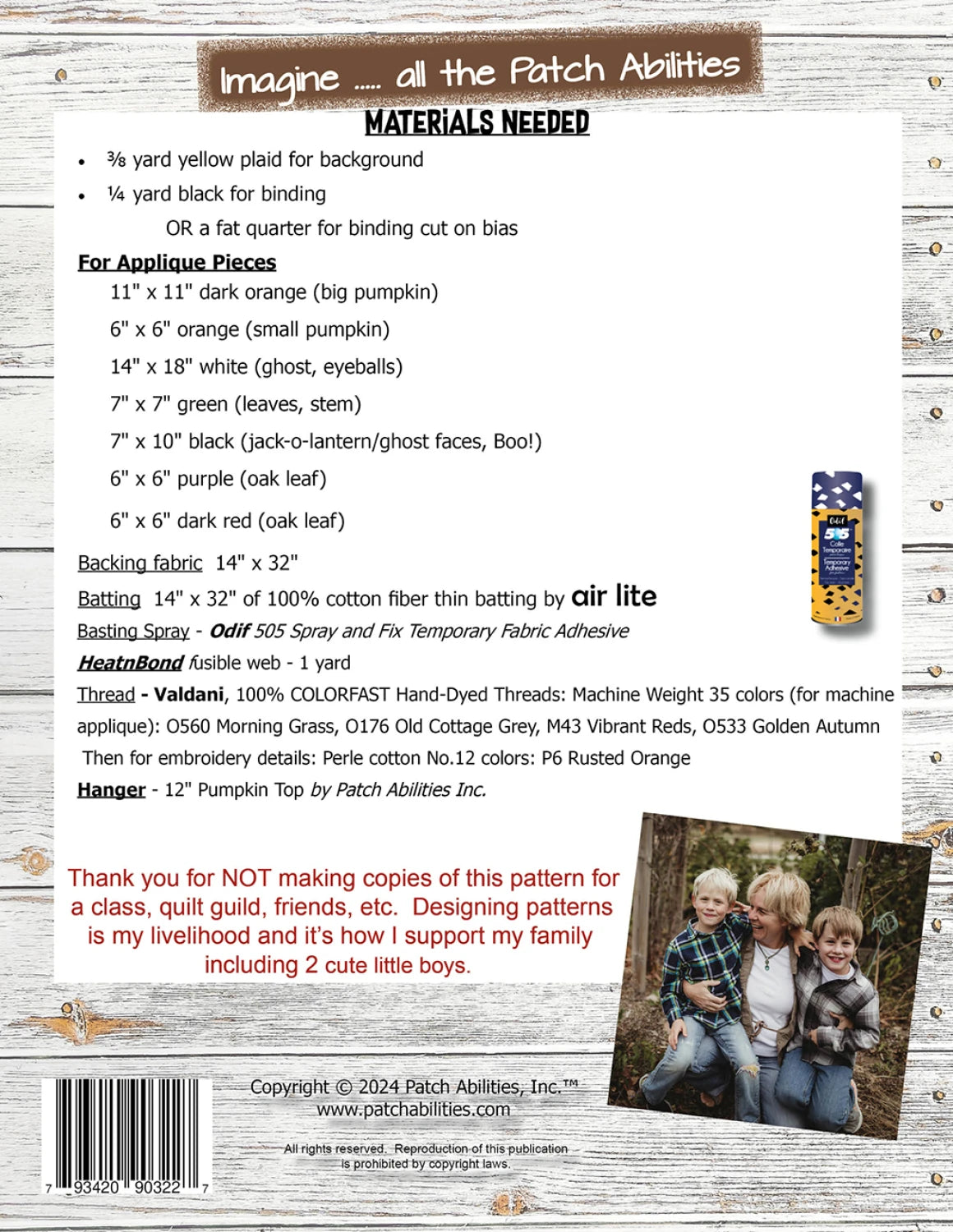 Back of the Spookin Buddies Pattern by Patch Abilities - Patterns