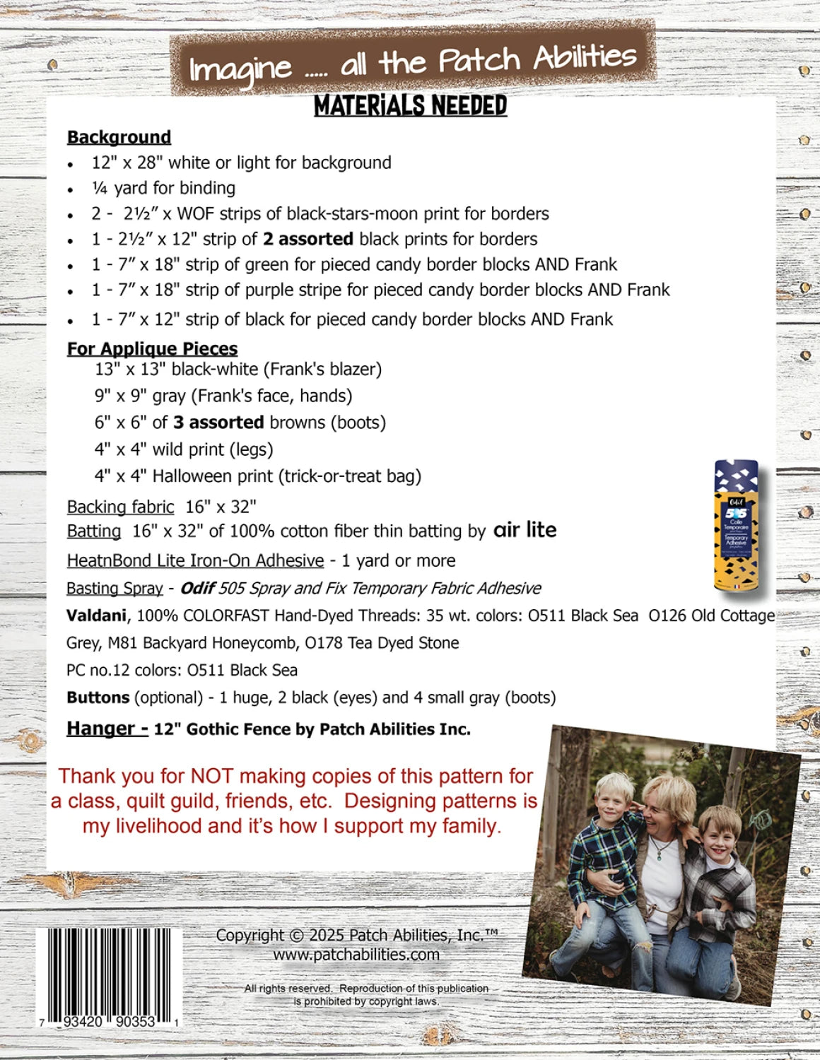 Back of the Big Frank Pattern by Patch Abilities - Patterns