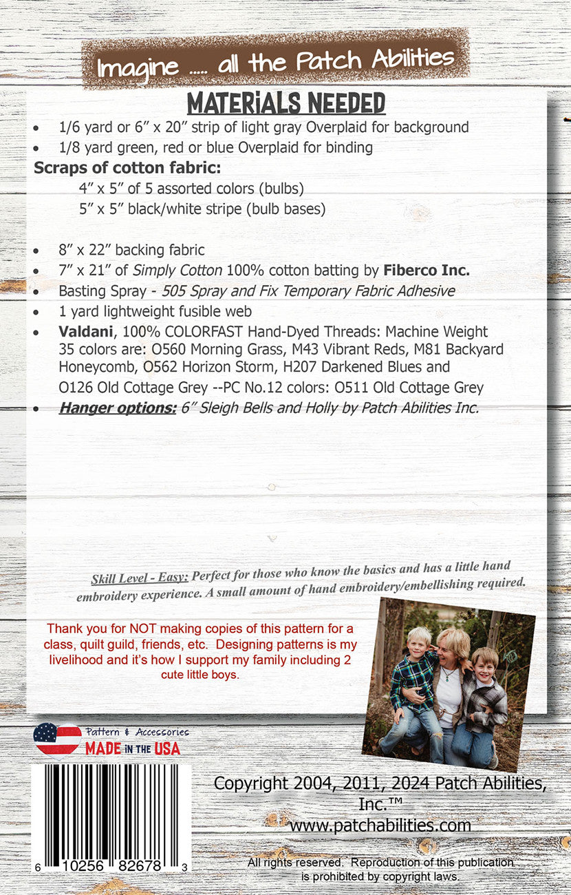 Back of the Light Up The Holidays Quitl Pattern by Patch Abilities - Patterns