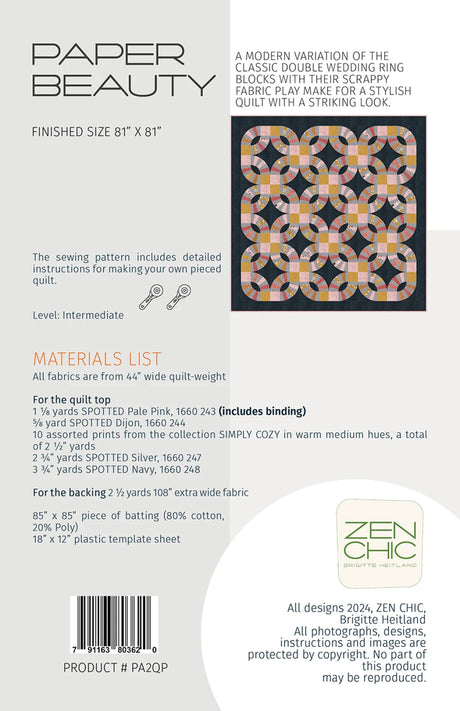 Back of the Paper Beauty Quilt Pattern by Zen Chic