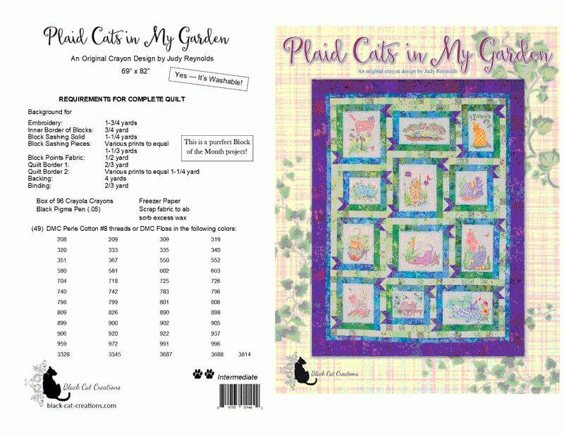 Plaid Cats in My Garden Quilt Patter by Black Cat Creations
