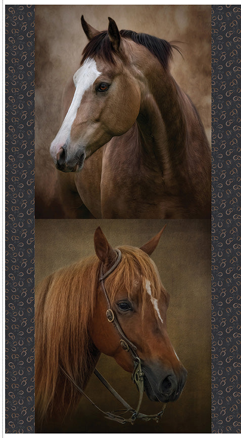 Horseshoe Creek 23 1/2" x 43 1/2" Horses Panel #1 Quilt Fabric by Horseshoe Creek — RBD