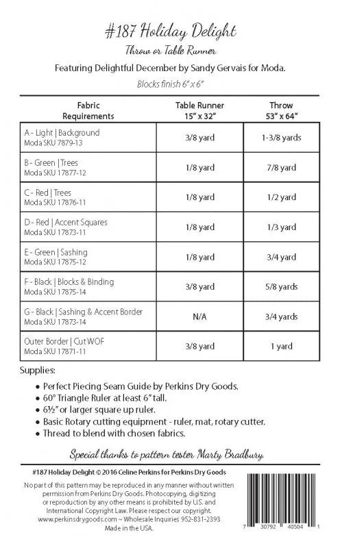 Back of the Holiday Delight Quilt Pattern by Perkins Dry Goods