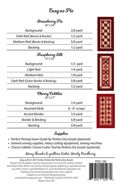 Back of the Easy as Pie Quilt Pattern by Perkins Dry Goods