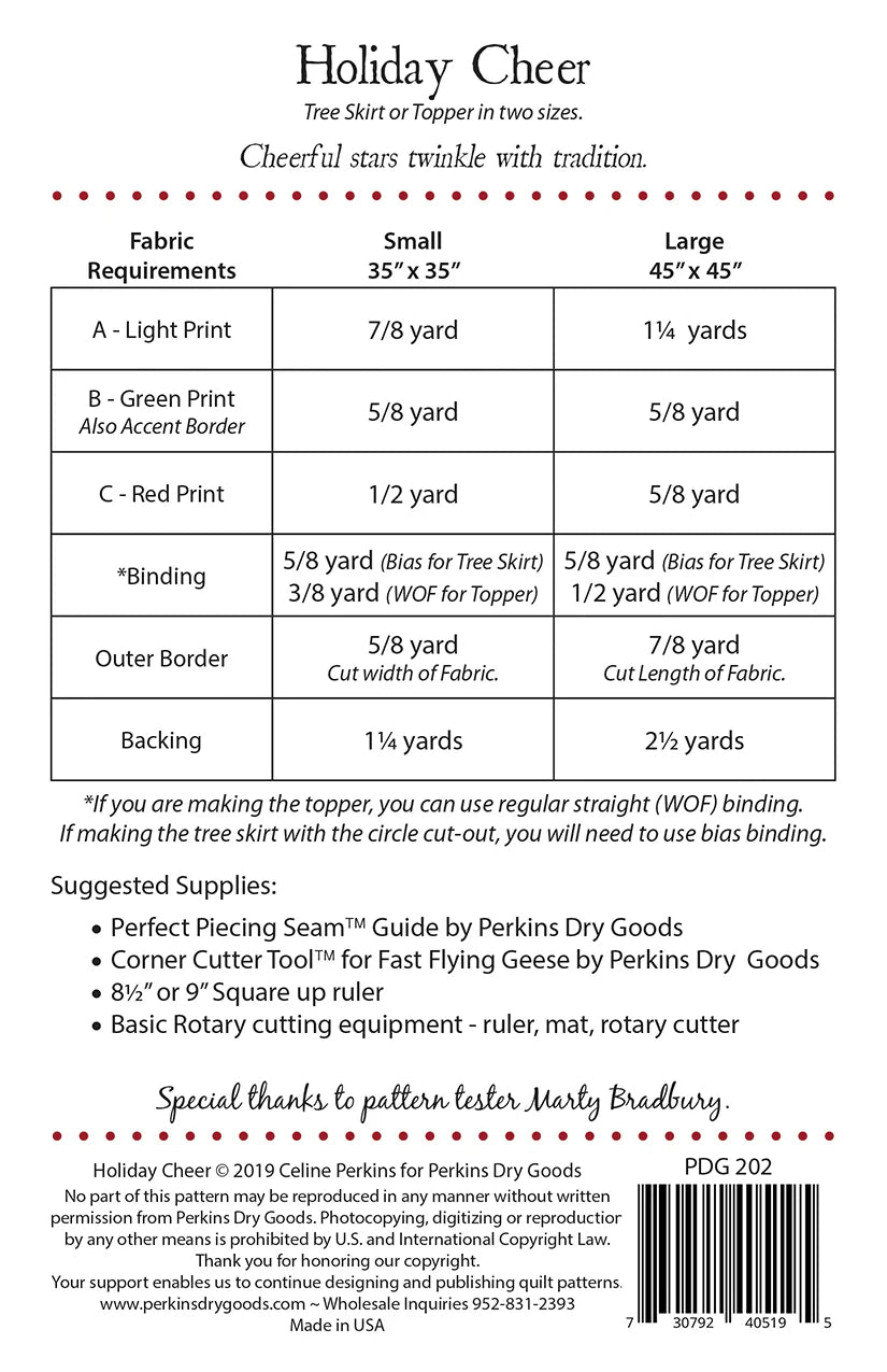 Back of the Holiday Cheer Quilt Pattern by Perkins Dry Goods