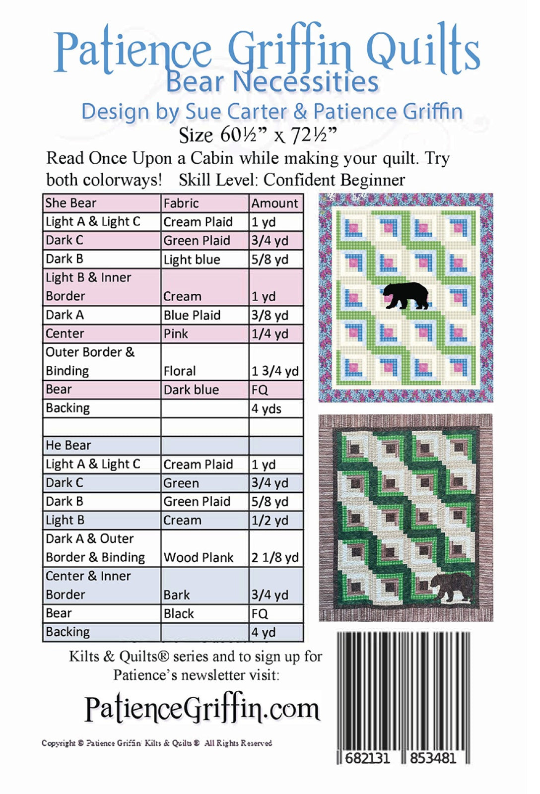 Back of the Bear Necessities Quilt Pattern by Patience Griffin