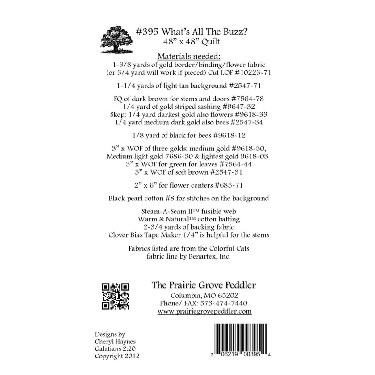 Back of the Whats All The Buzz Quilt Pattern by Prairie Grove Peddler