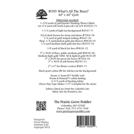Back of the Whats All The Buzz Quilt Pattern by Prairie Grove Peddler