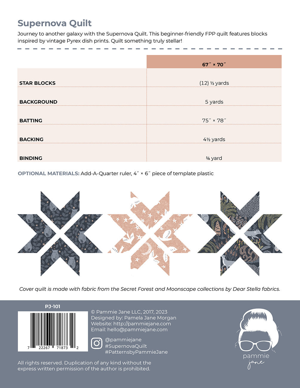 Back of the Supernova Quilt Pattern by Pammie Jane