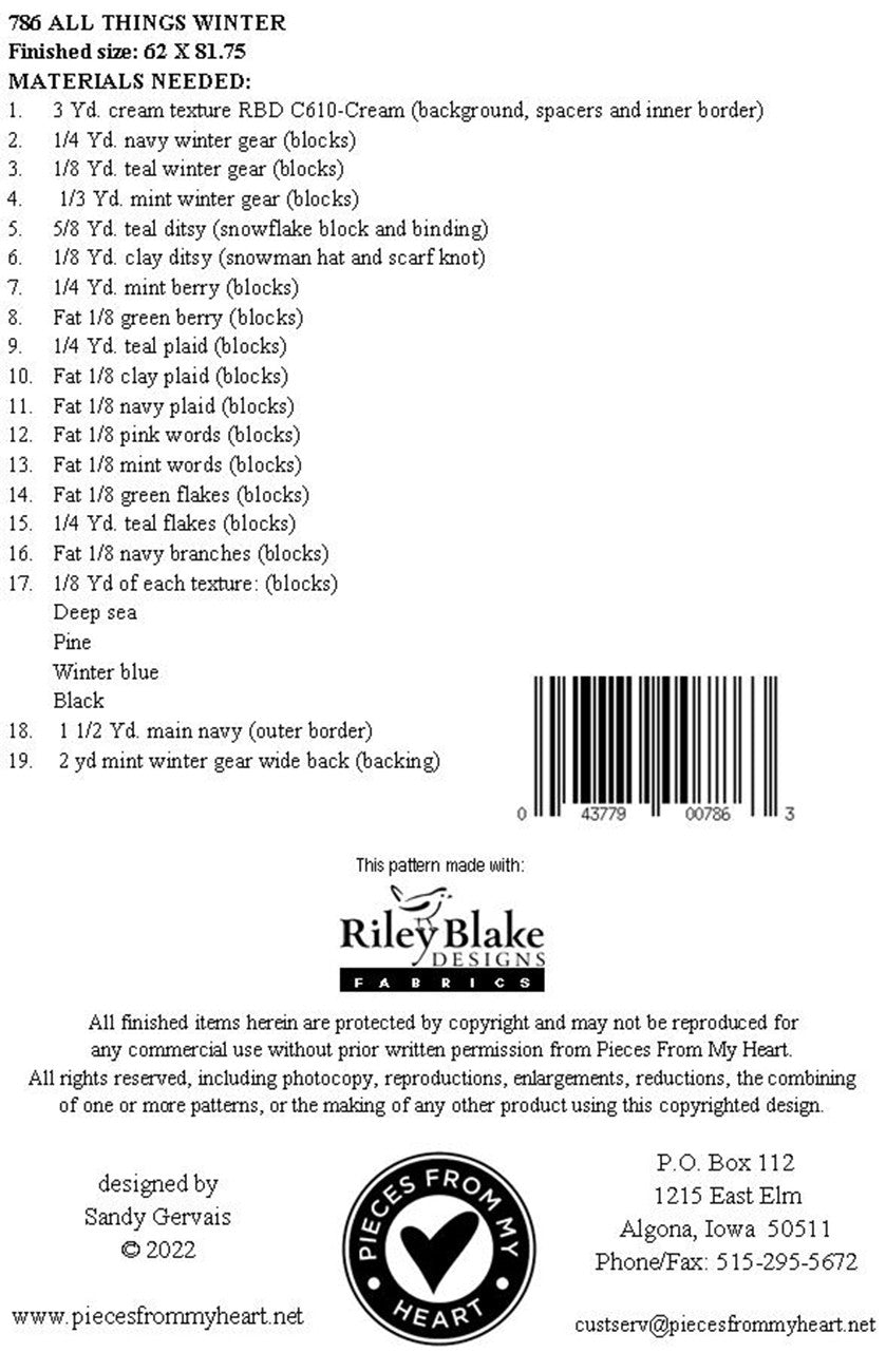 Back of the All Things Winter Quilt Pattern by Pieces From My Heart