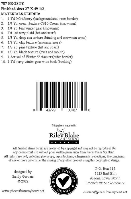 Back of the Frosty Quilt Pattern by Pieces From My Heart