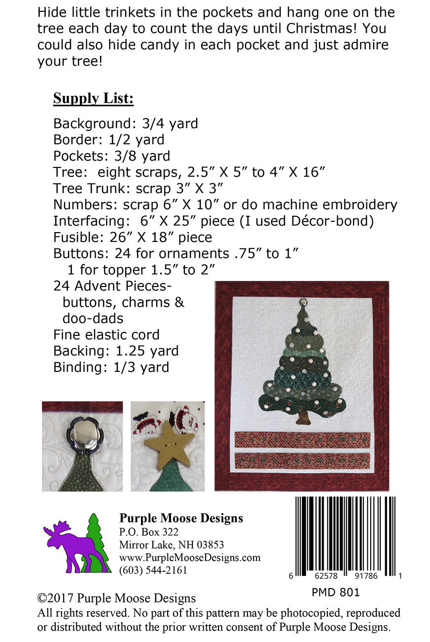 Back of the Countdown To Christmas Quilt Pattern by Purple Moose Designs