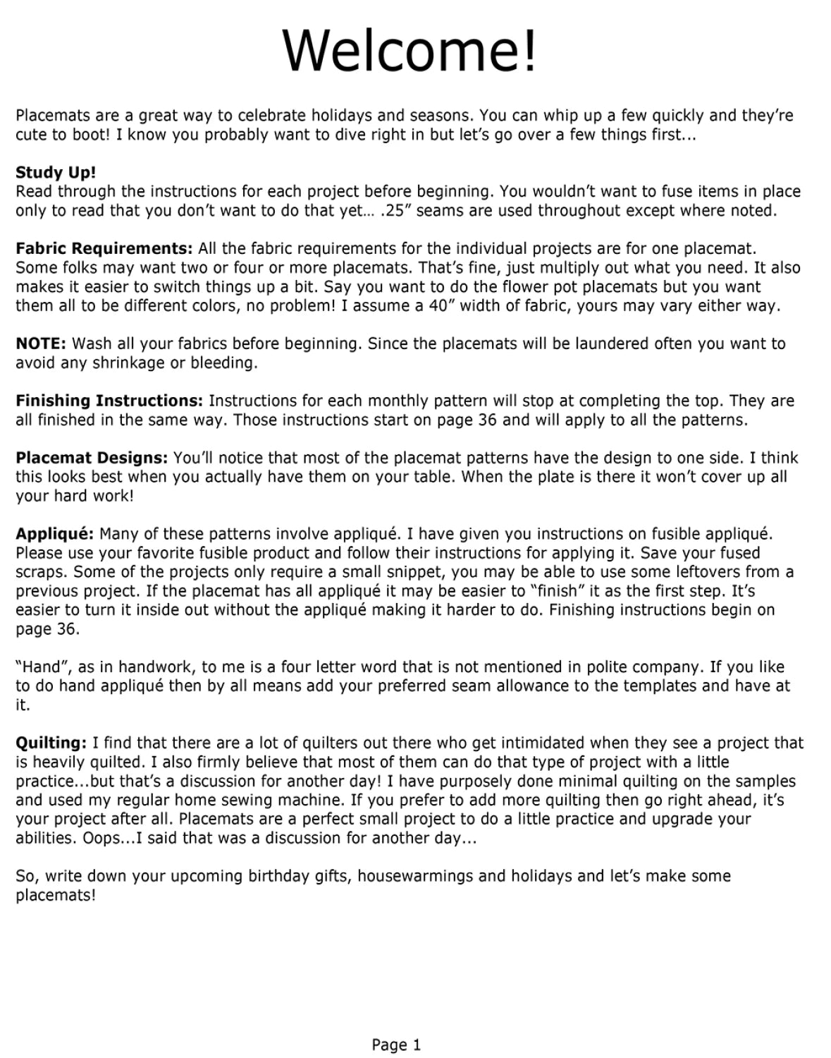 A Year Of Placemats by Purple Moose Designs