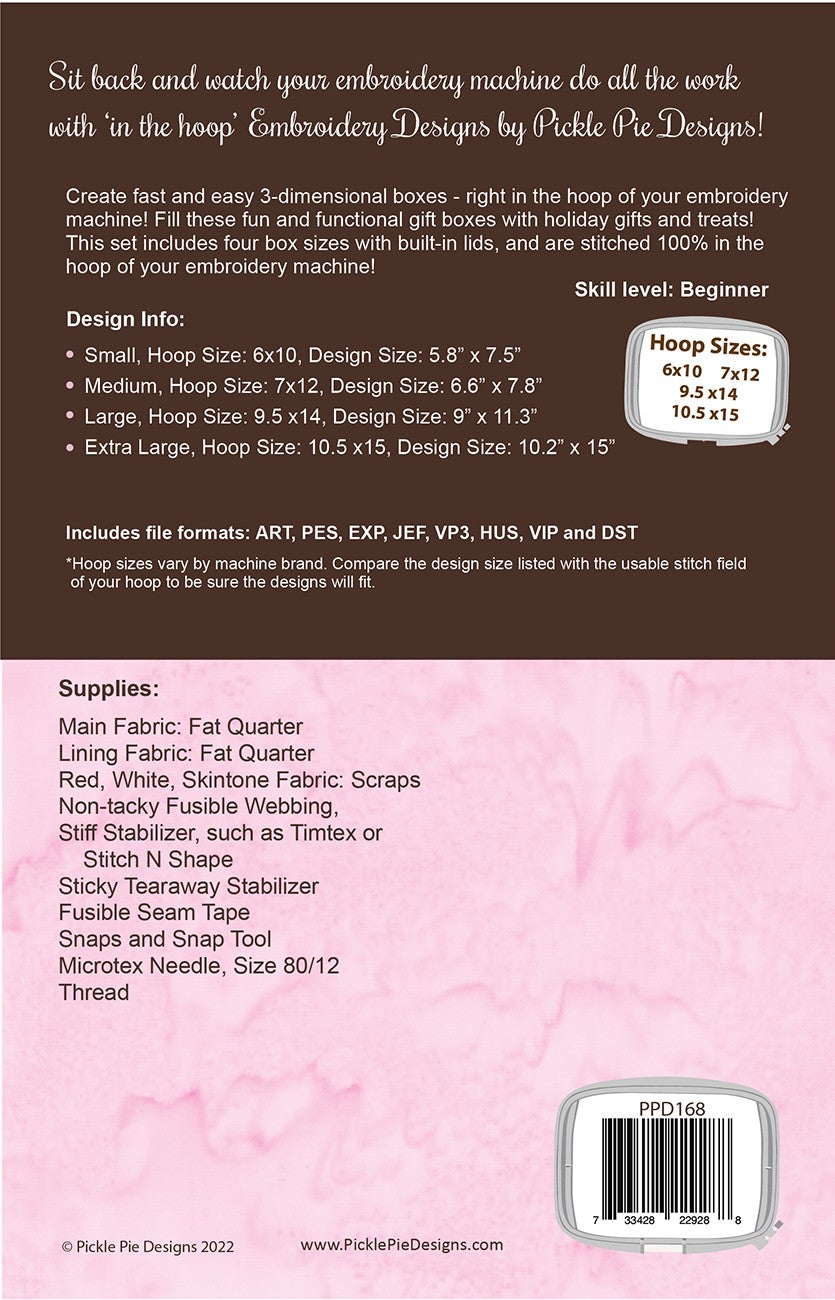 Back of the Santa Boxes In-the-Hoop Machine Embroidery by Pickle Pie Designs