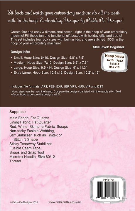 Back of the Santa Boxes In-the-Hoop Machine Embroidery by Pickle Pie Designs