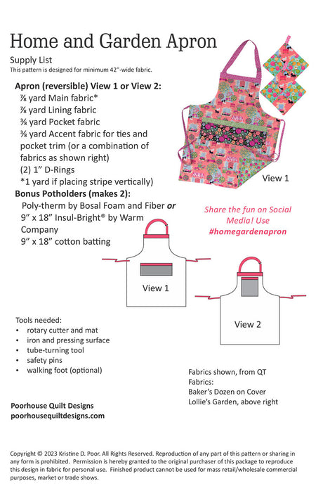 Back of the Home and Garden Apron Pattern by Poorhouse Quilt Designs