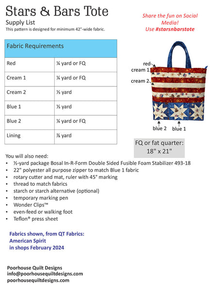 Back of the Stars and Bars Tote Pattern by Poorhouse Quilt Designs