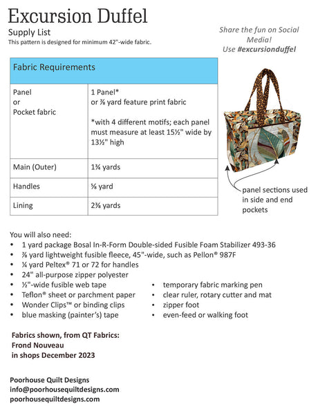 Back of the Excursion Duffel Pattern by Poorhouse Quilt Designs