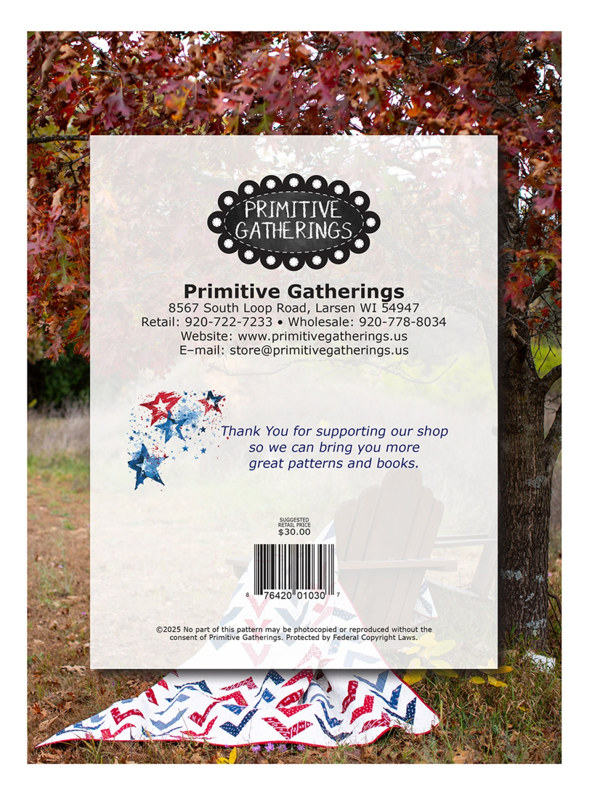 Back of the American Gatherings III Quilt Pattern by Primitive Gatherings