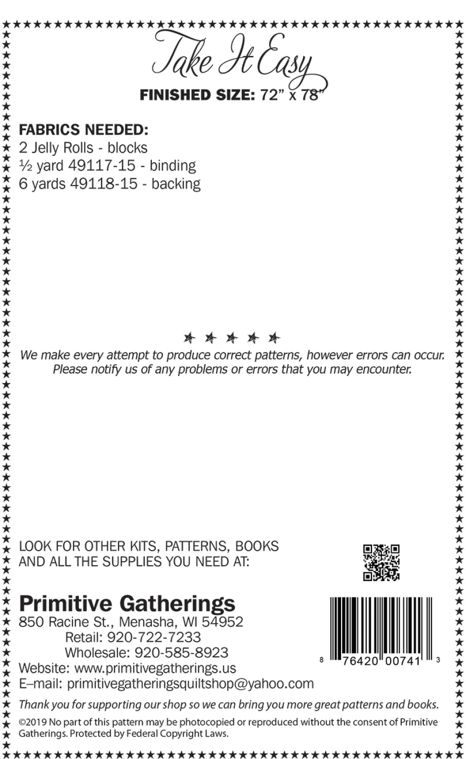 Back of the Take It Easy Quilt Pattern by Primitive Gatherings