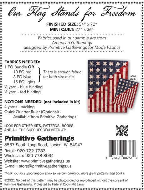 Back of the Our Flag Stands For Freedom Quilt Pattern by Primitive Gatherings