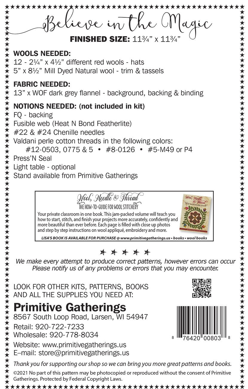 Back of the Believe in the Magic Quilt Pattern by Primitive Gatherings