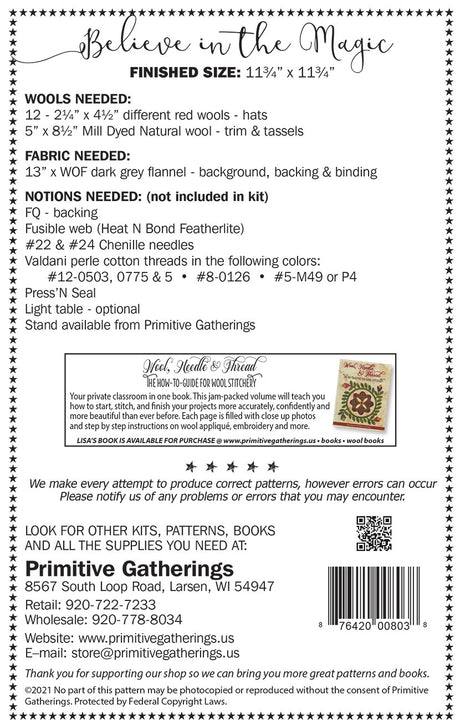 Back of the Believe in the Magic Quilt Pattern by Primitive Gatherings