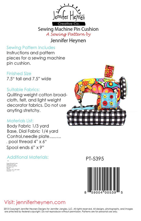 Back of the Sewing Machine Pincushion Pattern by Jennifer Jangles