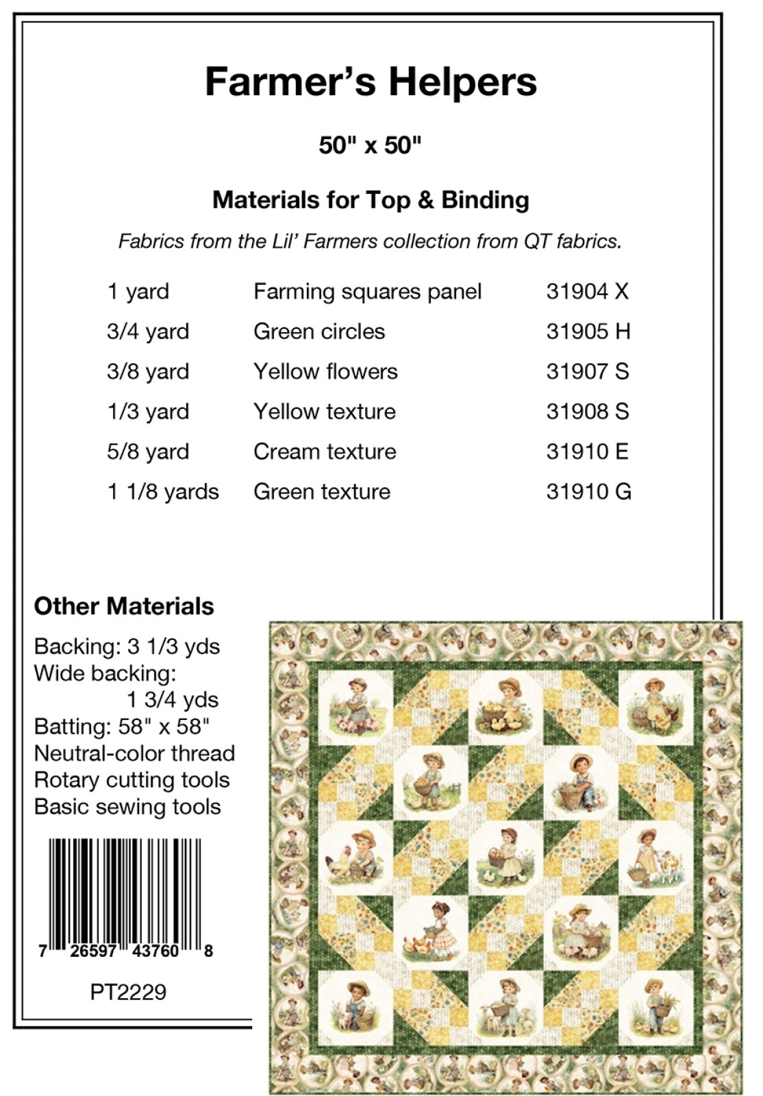 Back of the Farmer’s Helpers Quilt Pattern by Pine Tree Country Quilts