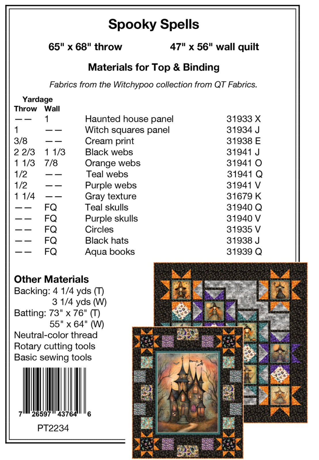 Back of Spooky Spells Quilt Pattern - Pine Tree Country Quilts