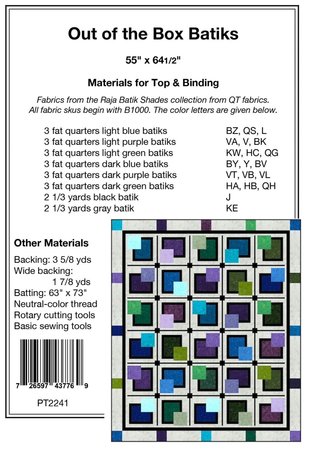 Back of the Out of the Box Batiks Quilt Pattern by Pine Tree Country Quilts