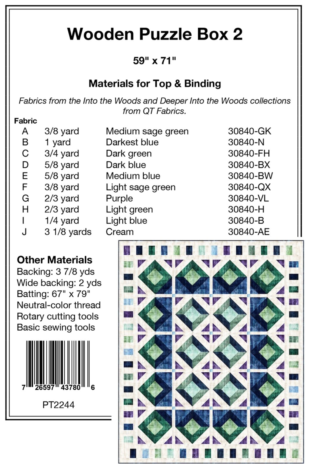 Back of the Wooden Puzzle Box 2 Quilt Pattern by Pine Tree Country Quilts