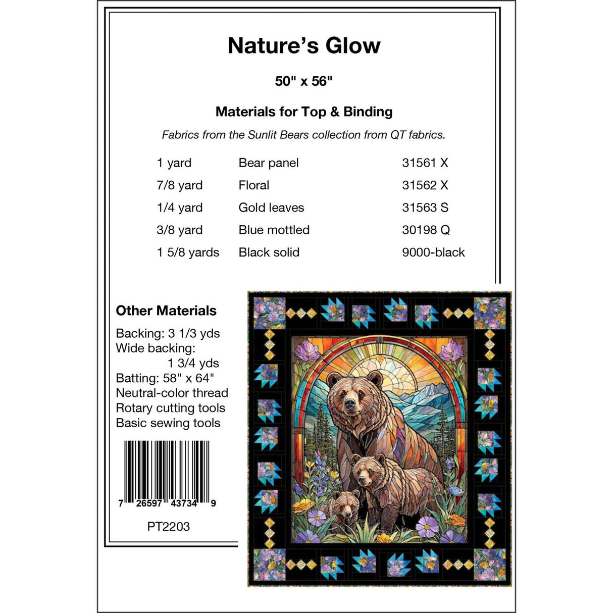 Back of the Nature's Glow Quilt Pattern by Pine Tree Country Quilts