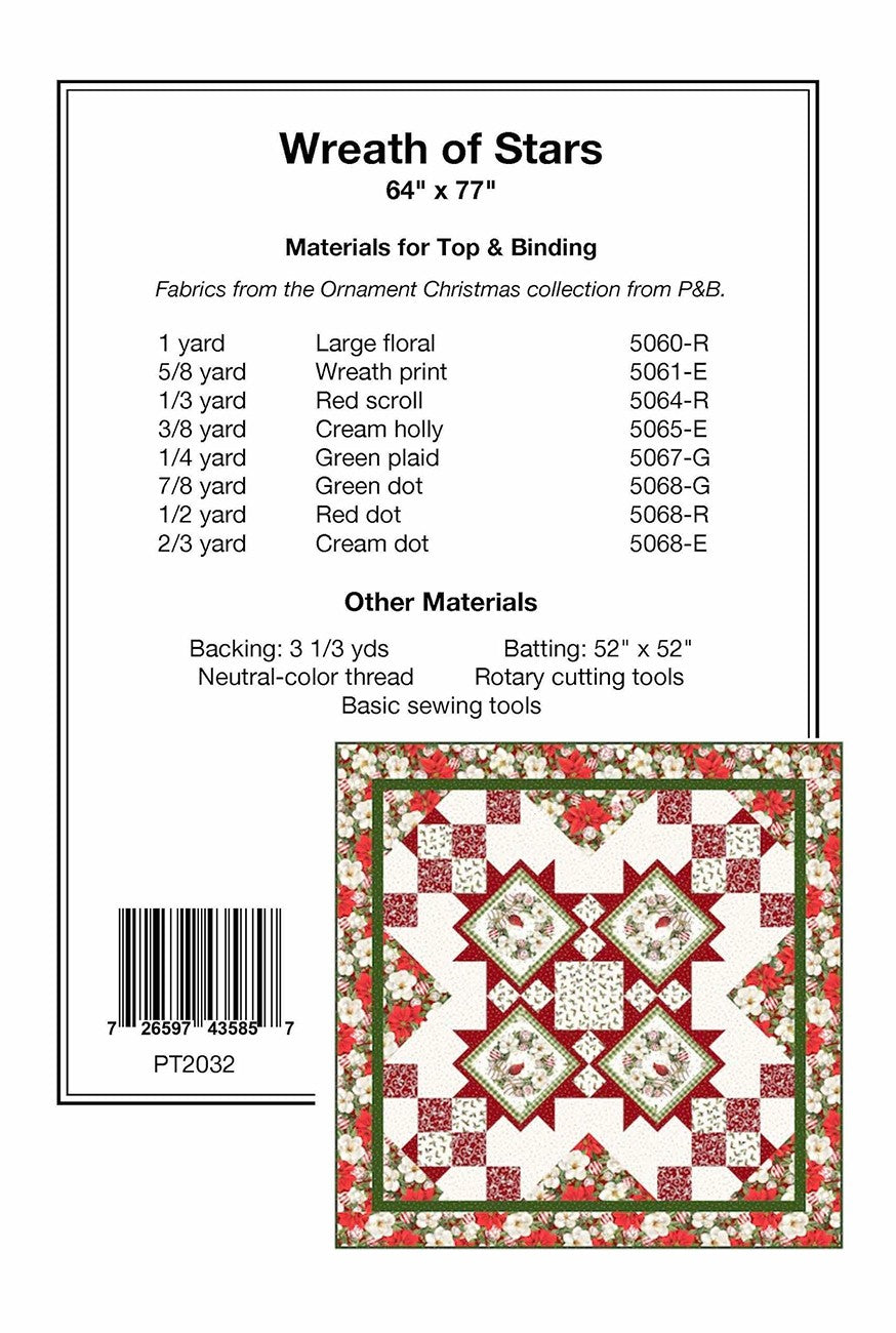 Back of the Wreath of Stars Quilt Pattern by Pine Tree Country Quilts