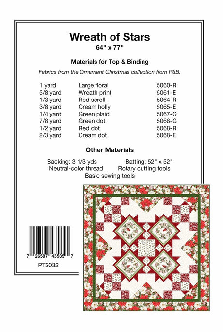 Back of the Wreath of Stars Quilt Pattern by Pine Tree Country Quilts