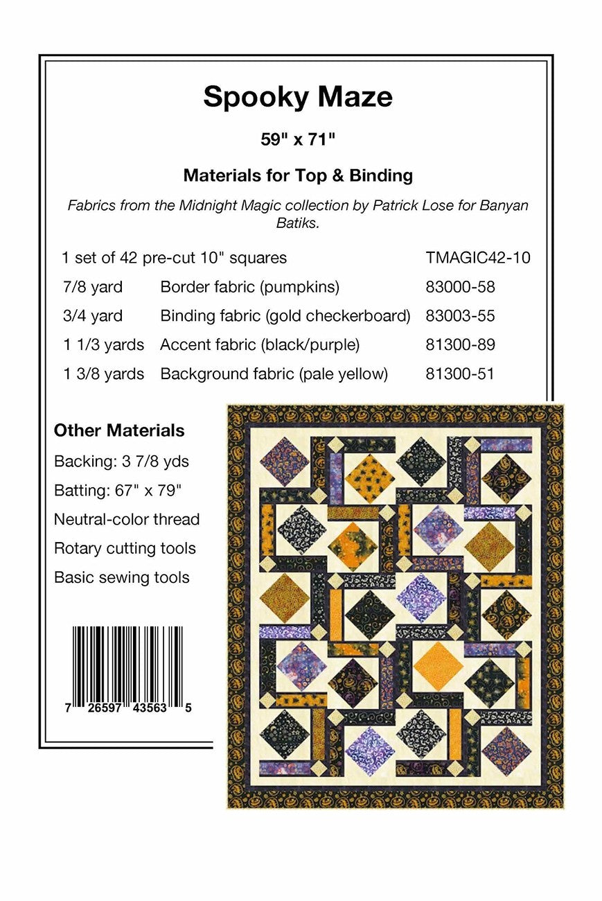 Back of the Spooky Maze Quilt Pattern by Pine Tree Country Quilts