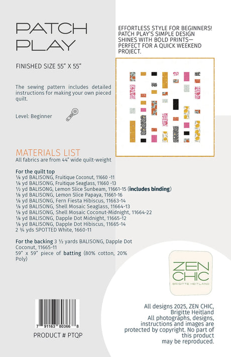 Back fo the Patch Play Quilt Pattern by Zen Chic