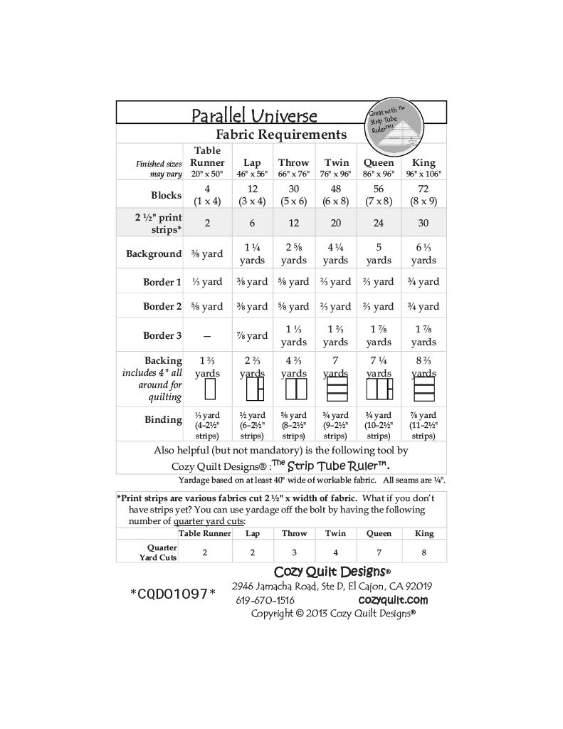 Back of the Parallel Universe Downloadable Pattern by Cozy Quilt Designs