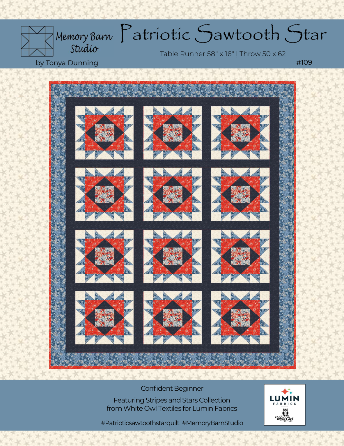 Patriotic Sawtooth Star Downloadable Pattern by Memory Bard Studio