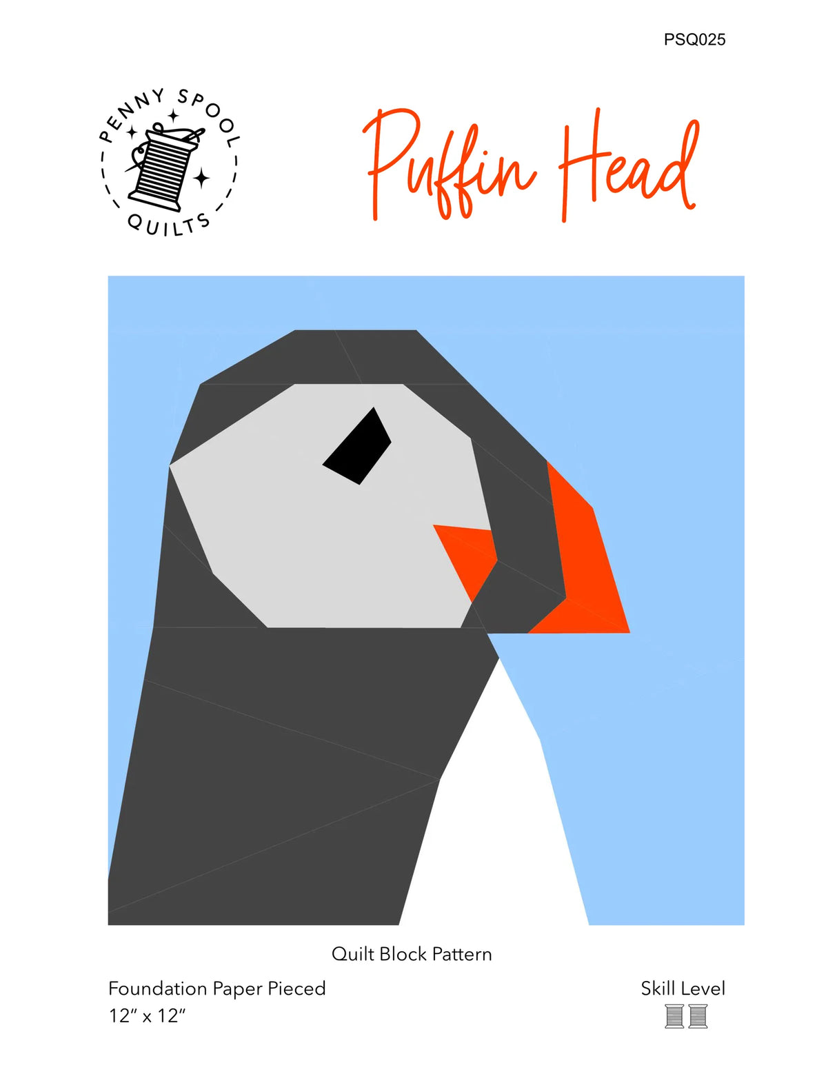 Puffin Head Quilt Block Downloadable Pattern by Penny Spool Quilts Pattern