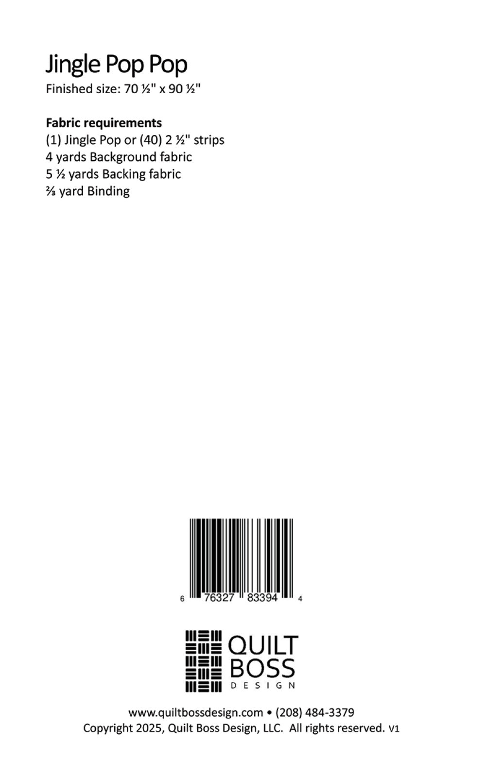 Back of the Jingle Pop Pop Quilt Pattern by Quilt Boss Design