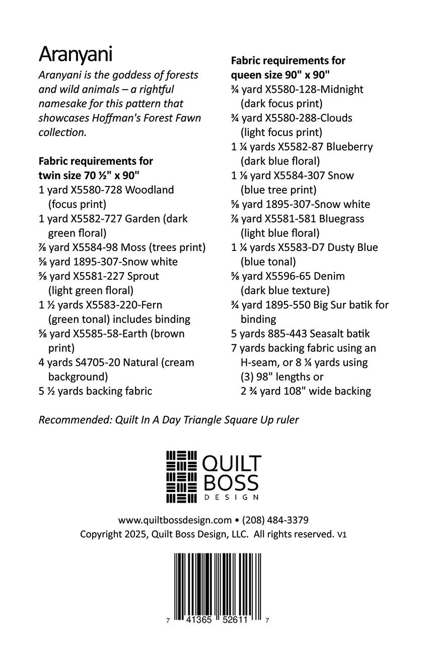 Back of the Aranyani Quilt Pattern by Quilt Boss Design