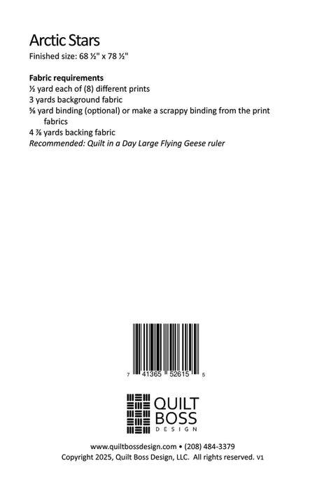 Back of the Arctic Stars Quilt Pattern by Quilt Boss Design