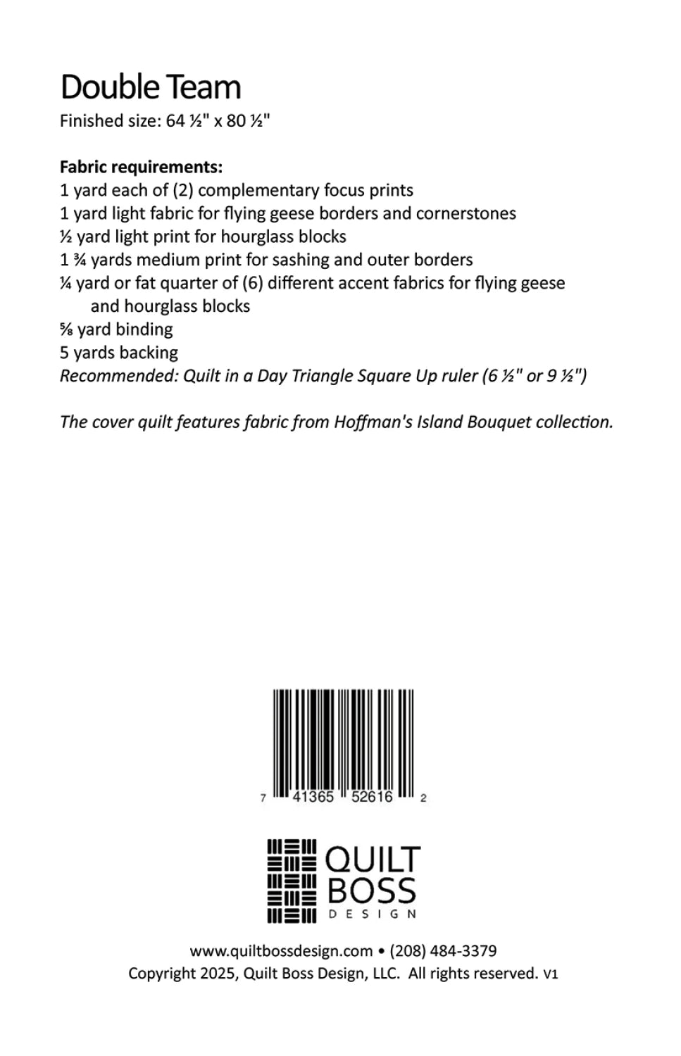 Back of the Double Team Quilt Pattern by Quilt Boss Design