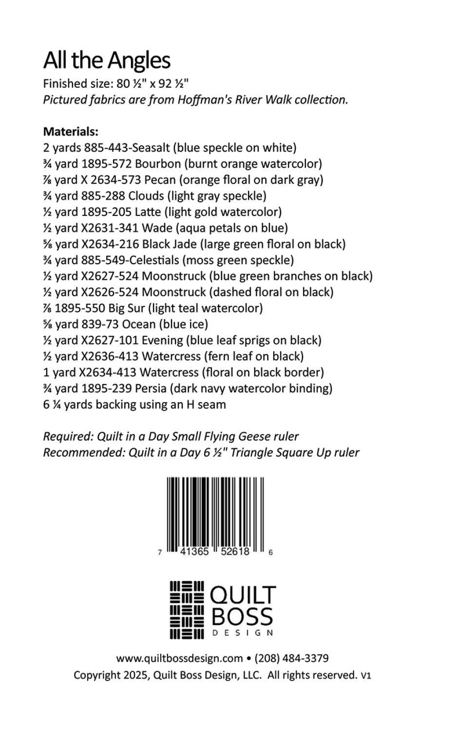 Back of the All the Angles Quilt Pattern by Quilt Boss Design