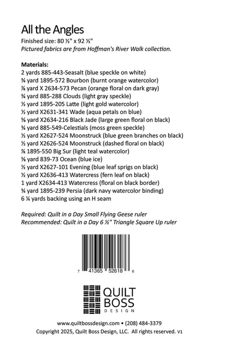 Back of the All the Angles Quilt Pattern by Quilt Boss Design