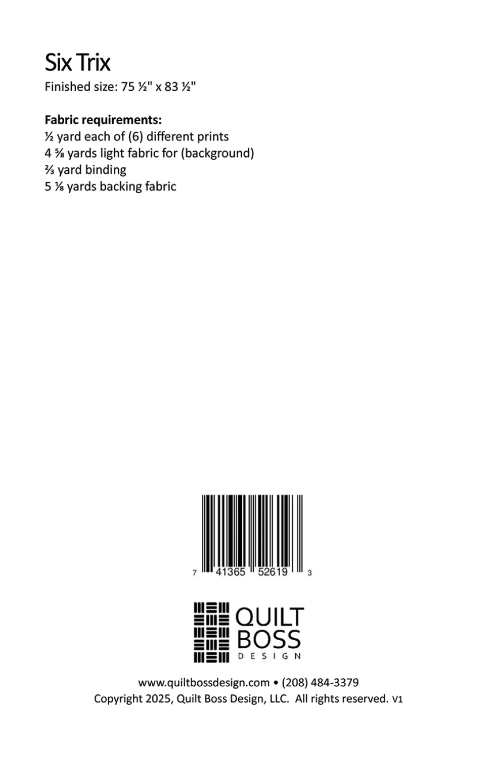 Back of the Six Trix Quilt Pattern by Quilt Boss Design